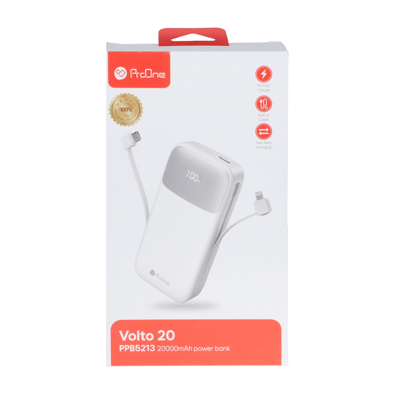 پاوربانک PD و فست شارژ ProOne 20000mAh مدل Volto 20 PPB5213 22.5W - سفید