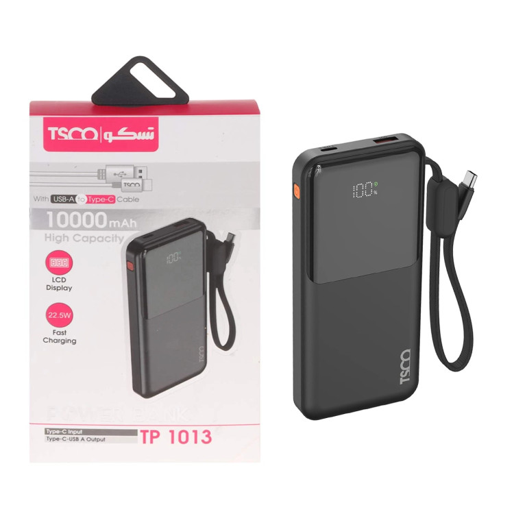 پاوربانک فست شارژ TSCO 10000mAh مدل TP 1013 22.5W - مشکی (گارانتی 12 ماهه TSCO)